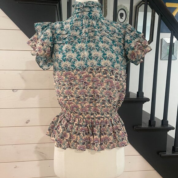 014 Anthropologie Let Me Be High Neck Printed Peasant Blouse NWOT Size XXS - Picture 8 of 14